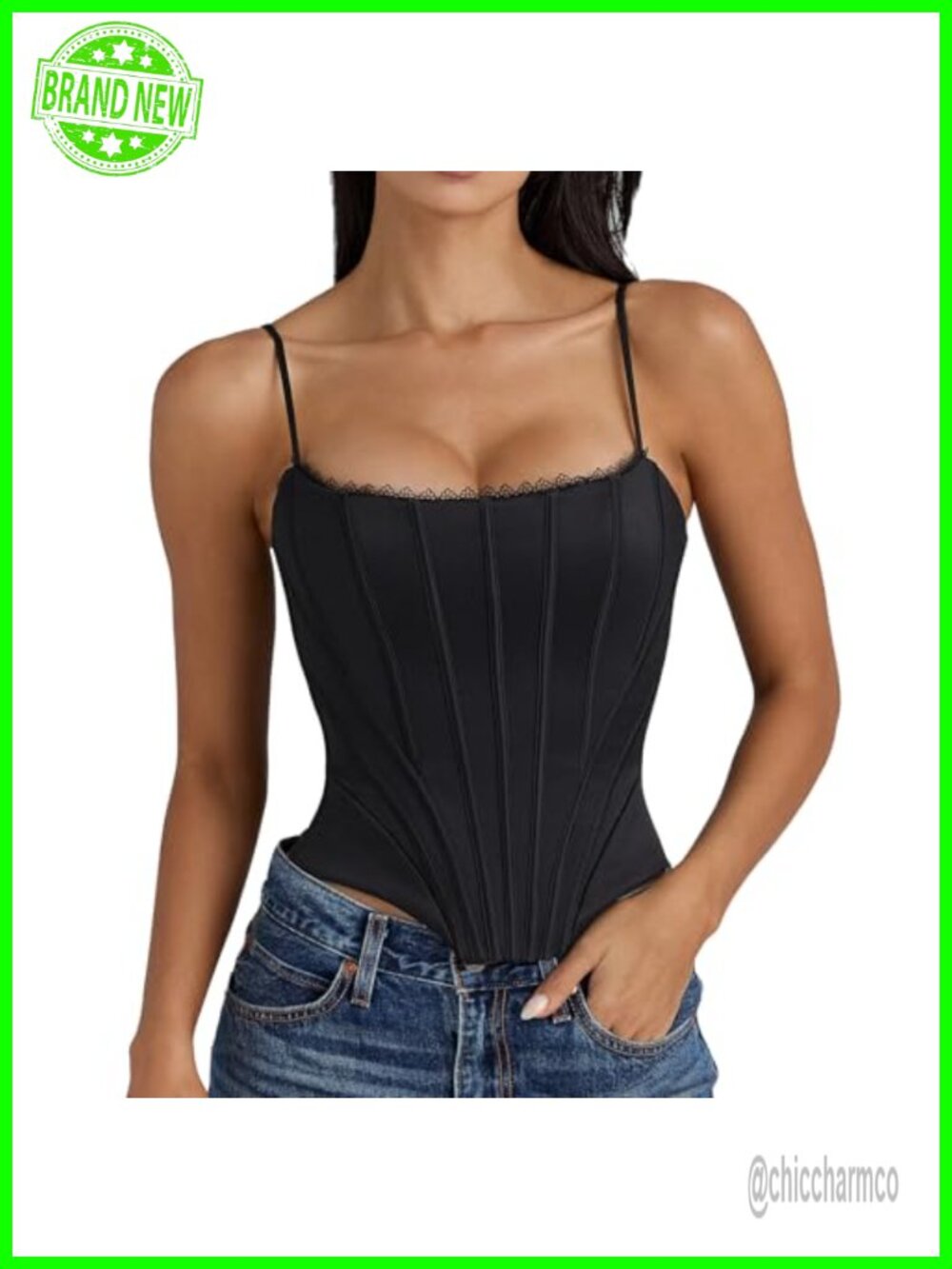 Sexy Satin Lace Up Bustier Corset Top Spaghetti Straps Boned Lingerie